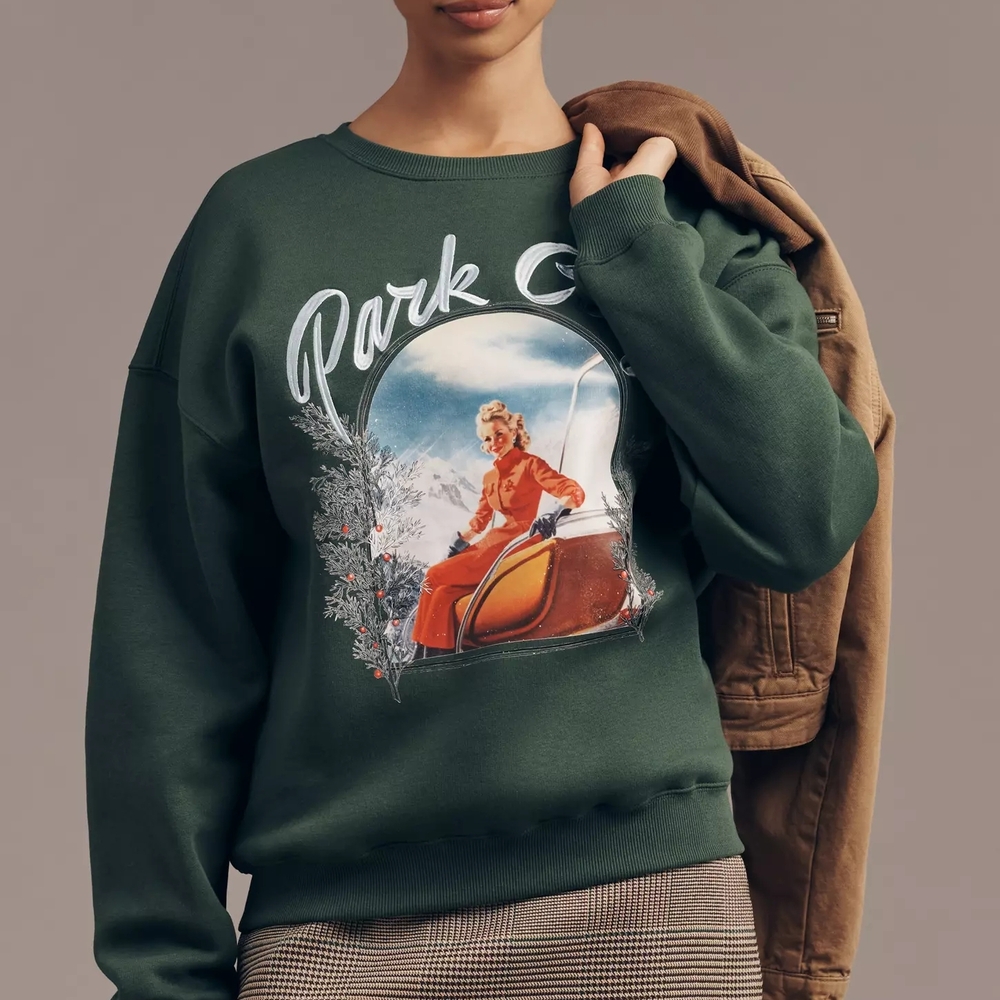 Green Graphic Crew Neck Sweater